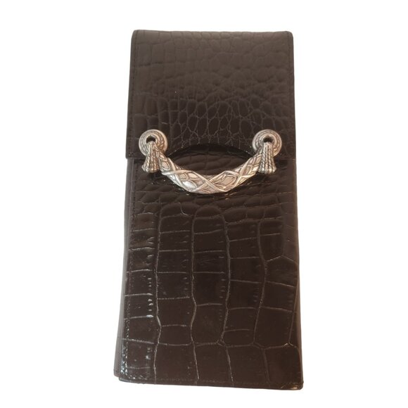 Brighton Vintage Black Leather Reptile Embossed Clutch Wallet Silver Hardware - Picture 4 of 14